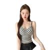 Women's Spicy Striped Knit Camisole Vest with Chest Pads - Backless Summer French Style