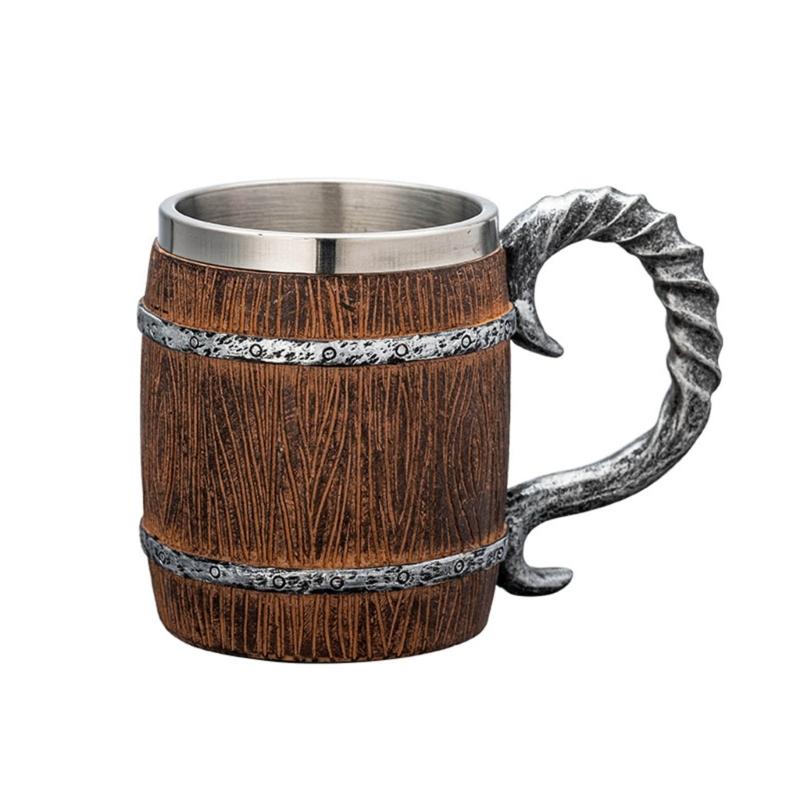 Large Capacity Beer Mugs For Outdoors Use With Retro Woodgrain Finish Nonrust Steel Insulated Cup Thermal Resin Construction