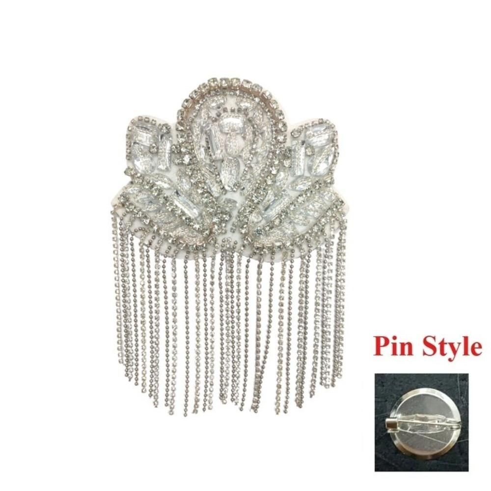 1Pc Beaded Decoration Diamond Tassel Epaulets Detachable Sparkling Shoulder Tassel Epaulet Rhinestone Hand-Beaded Fabric Patch