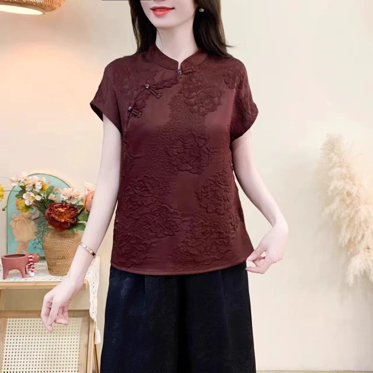 

New summer temperament shirt jacquard shirt short-sleeved thin top M (under 50kg recommended)