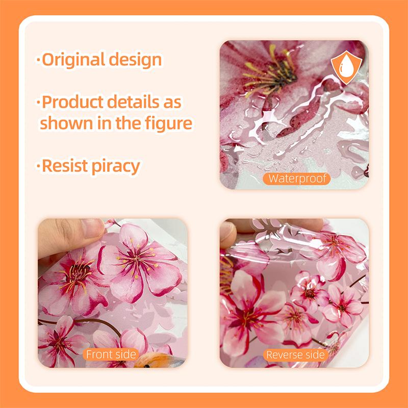 Pink Flowers Vine Birds Window Stickers Reusable Mural Double-Sided Wall Decals Home Decor Window Glass Static Sticker