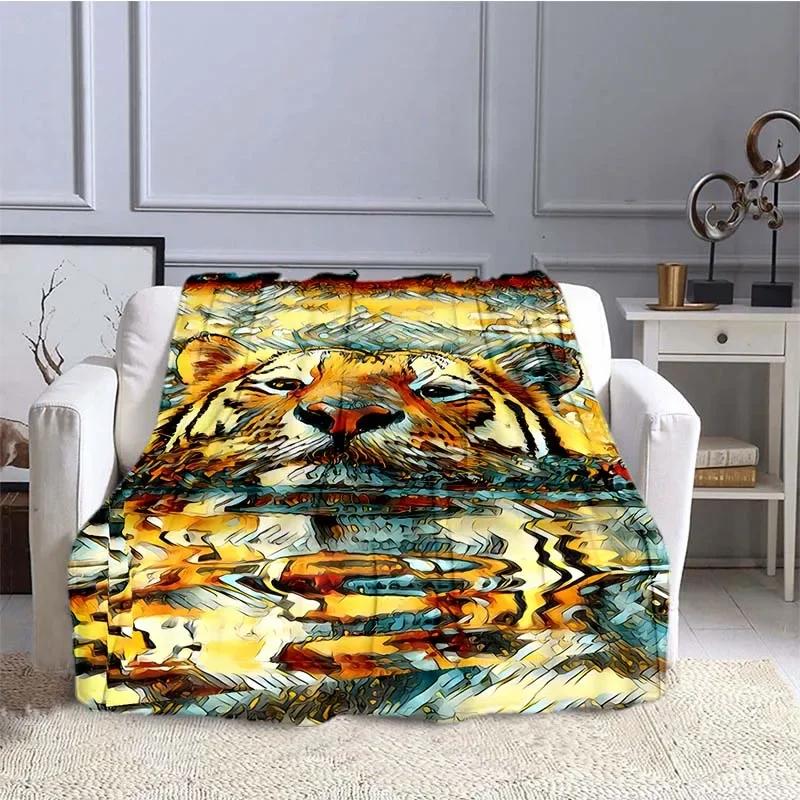 3D Print Tiger Flannel Throw Blanket Wild Animals Blanket King Queen Size Super Soft Lightweight Warm for Living Room Couch Sofa