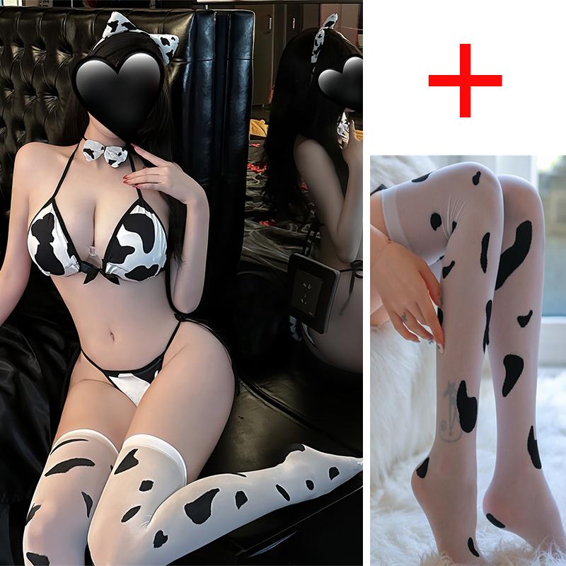 Bikini Inside Cow Cosplay Uniform Temptation Strap Bra Set Sex shop adult sexy sets Sexy lingerie female underwear sex clothes