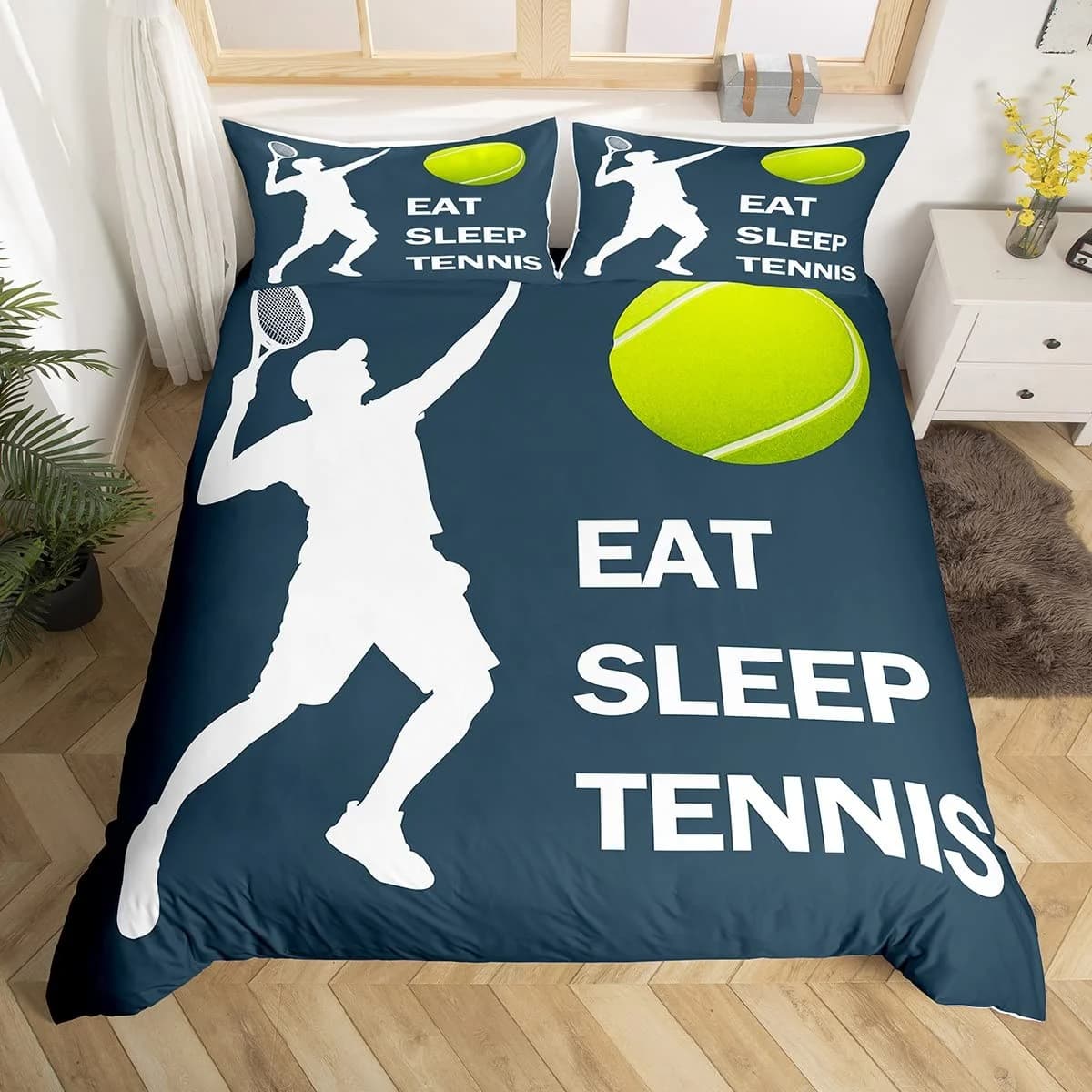 

Tenis Soft Duvet Cover Large Sports Themed Bed Decoration Tenis Couple Soft Duvet Cover Bal Sports Suitable for Children Kids Tenagers 120*200cm Single