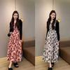 French suspender floral long A-shaped skirt women's clothing autumn new retro waist and thin temperament French dress