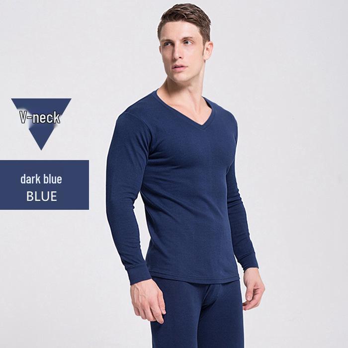 Men's V-Neck Thermal Underwear Set - Pure Cotton Knitwear Base Layer, Autumn Top & Pants