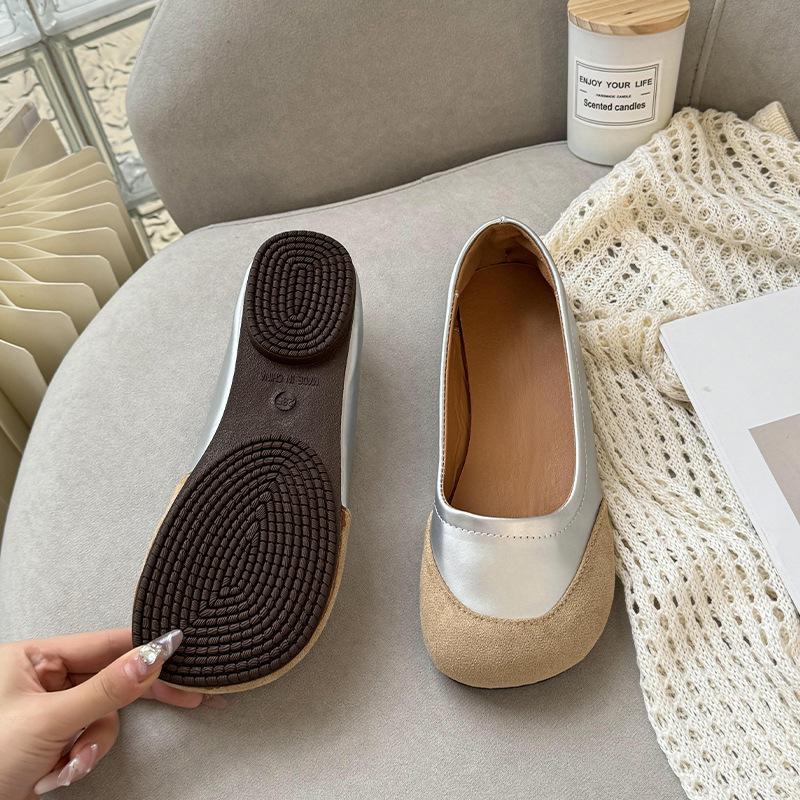 

Mary Jane shoes spring and summer 2024 new retro round head shallow mouth Doudou shoes flat sole one pedal versatile single shoes women 35 серебряный