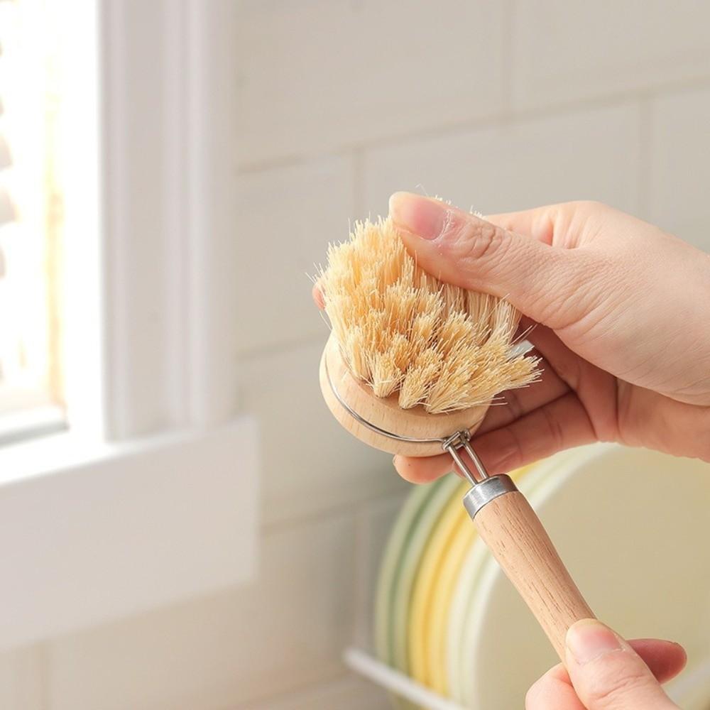 Solid Wood Dish Pot Brush Replaceable Frying Pan Brush Kitchen Cleaning Brush  Home Cleaning