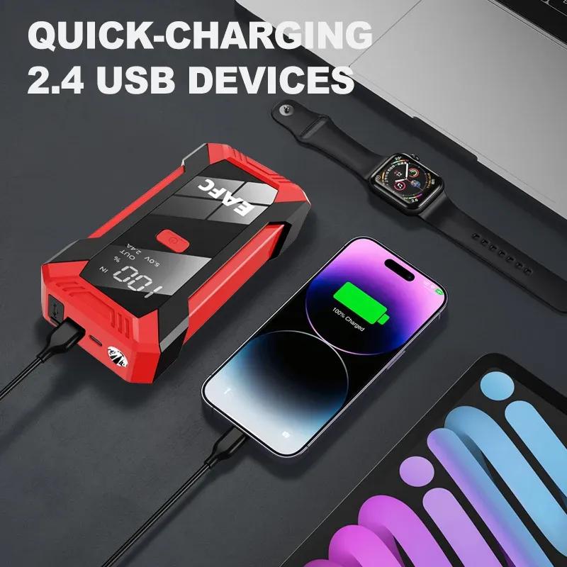 EAFC 2000A/600A Car Jump Starter Power Bank Portable Starting Device Lighting 12V Petrol Diesel Car Booster With Smart Clip