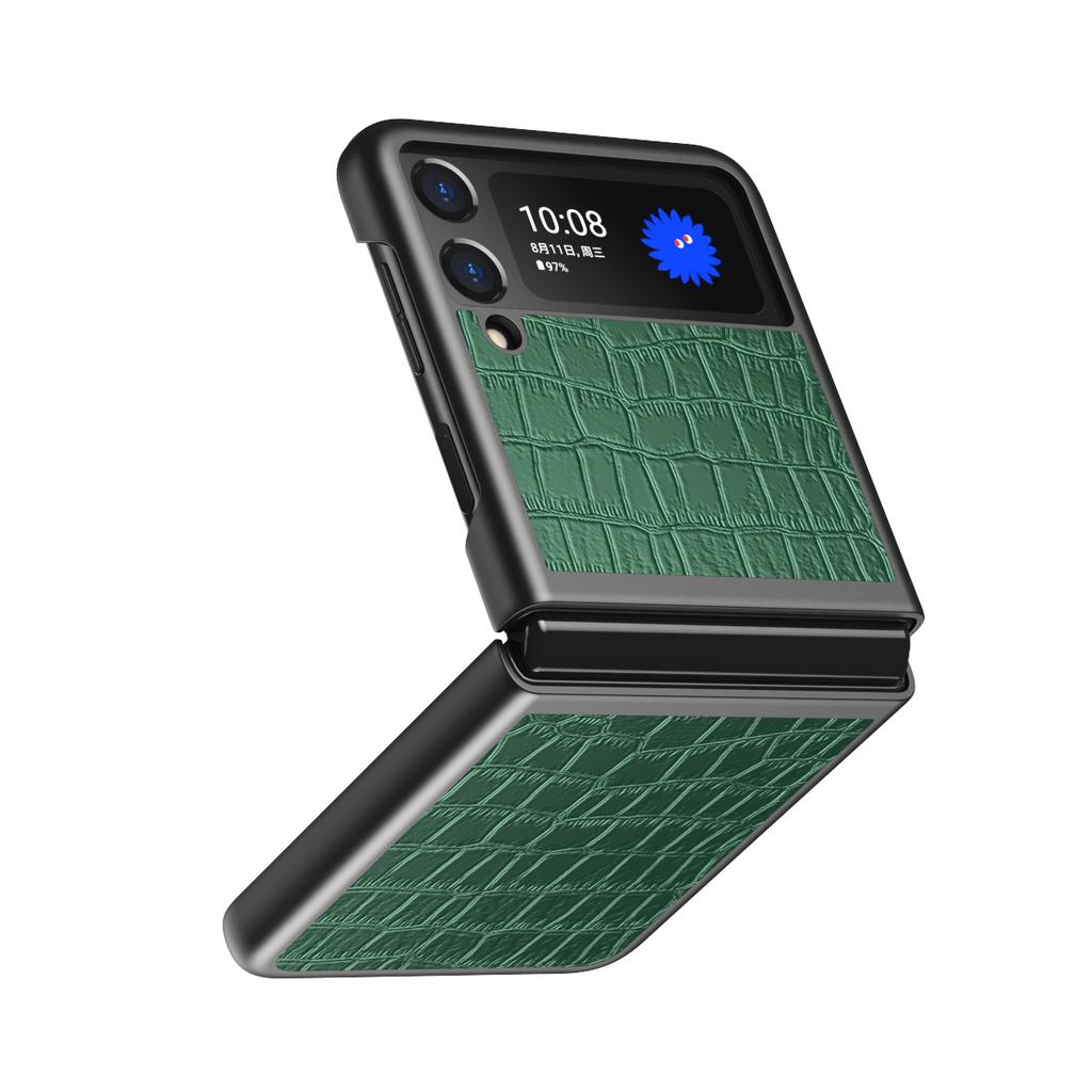 Applicable To Samsung ZFLIP7/6 Folding Screen Cross Pattern Feel Protective Case Zflip4 Lychee Pattern Mobile Phone Anti-drop Case