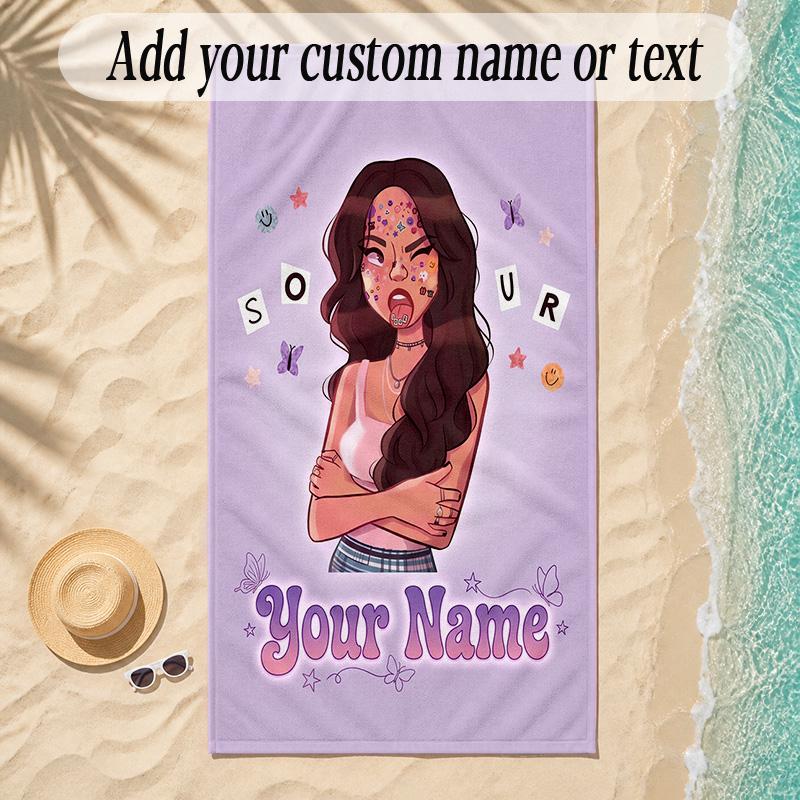 Beach TowelOlivia Rodrigo Custom Name Text Personalized Soft Towel for Beach Pool Indoor Home Decor Gift