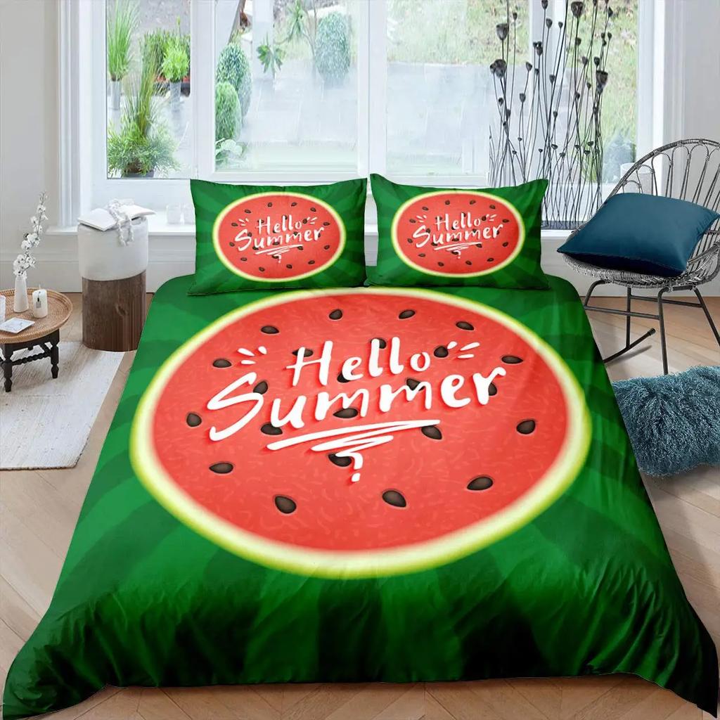 Red Watermelon Duvet Cover Watermelon Peel Summer Fruit Slices Patterned Teens Children Green Polyester Quilt Cover Decorations