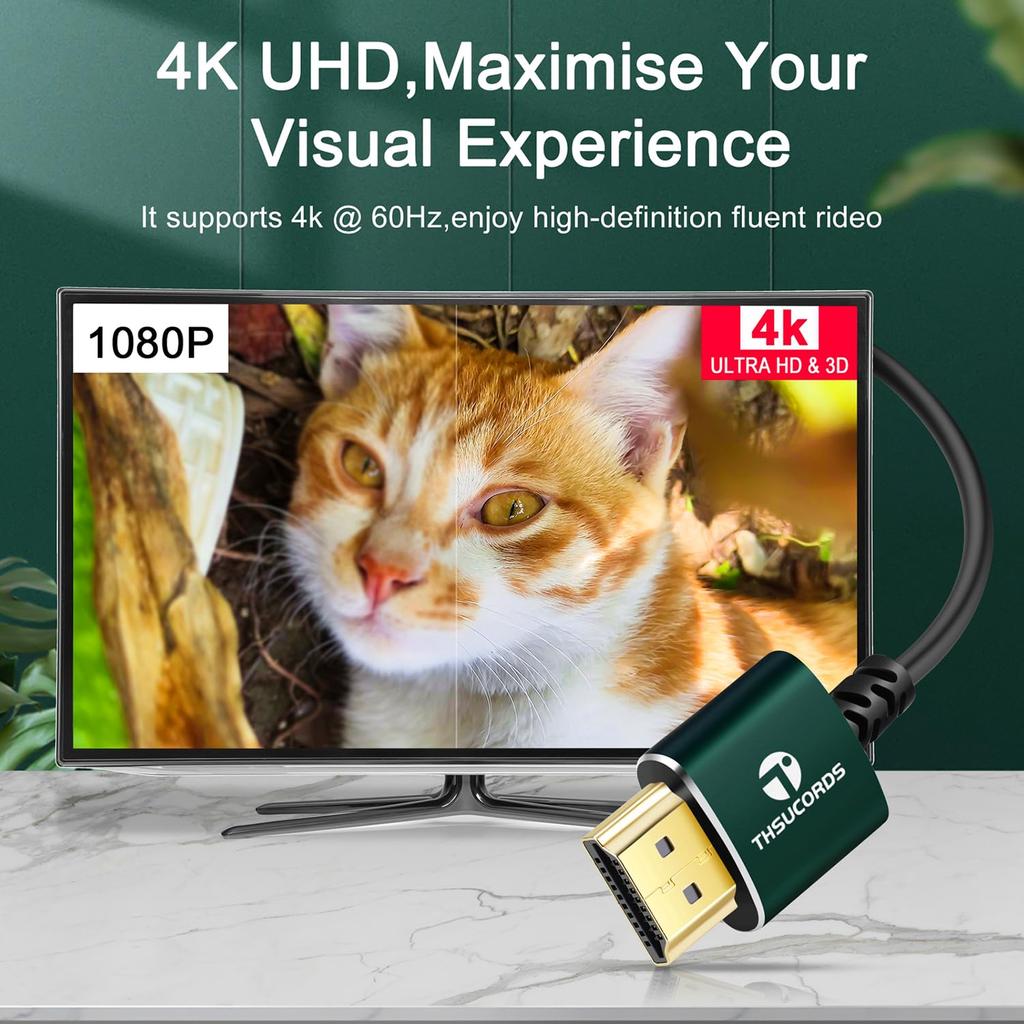 Thsucords Mini HDMI HDMI Cable Ultra Slim Flexible HDMI Mini Cable - 0.3M, & 3D/4K@60Hz/18gbps/2160P/1080P