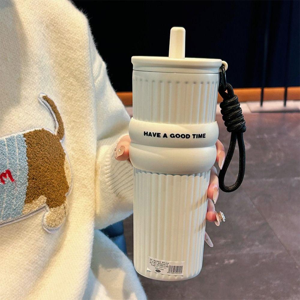 Mit Hebe-Seil Strohhalm Vakuumbecher 710ML Becher Portbale Thermische Wasserflasche Zuhause