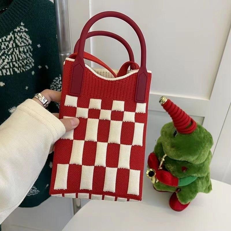 Sommer Damen Niedliche Mini-Tasche Vielseitige Mode Handytasche Cartoon Gestrickte Handtasche Umhängetasche Umhängetasche