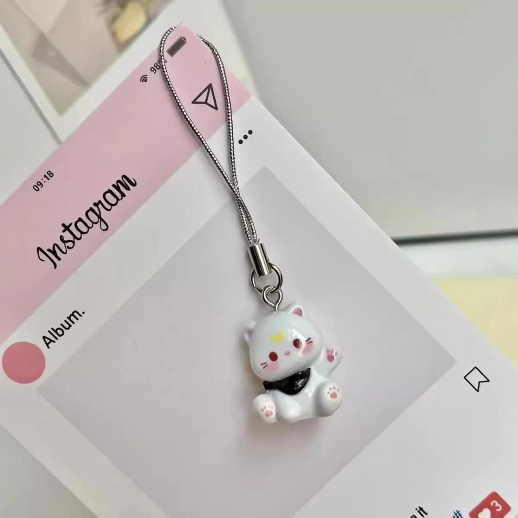 Fashion New Cartoon Small Cat Cute Keychain Phone Chain Resin Keyring Bag Pendant Couple Key Chains Gifts Women for Jewelry