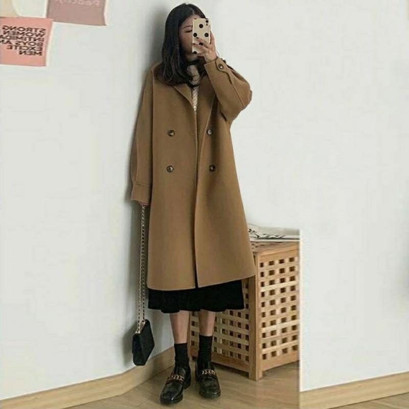 Woolen Jacket Autumn and Winter Korean Version Comfortable Fit Small Woolen Coat Womens Medium and Long