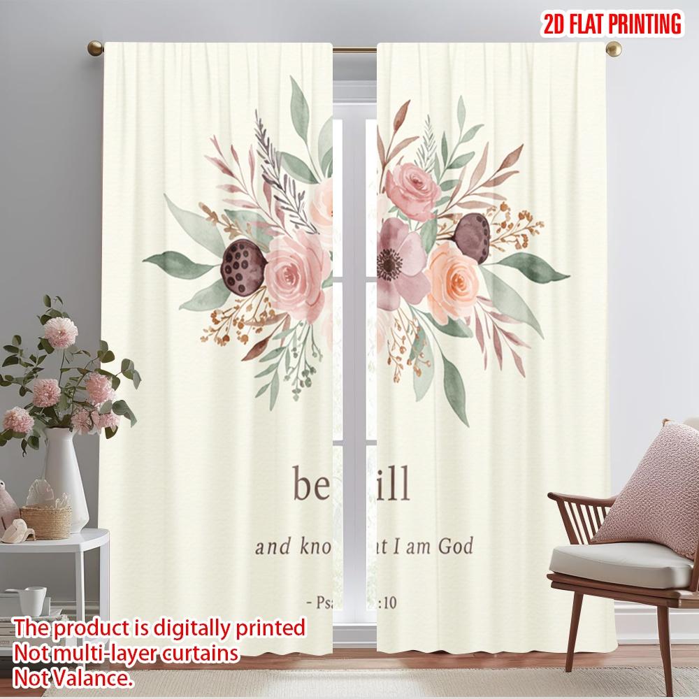 2pcs 2D Flat Printing Window Drapes Floral God's Stillness Psalm 46 10 100% Polyester Fabric Without Electricity Birthday Party