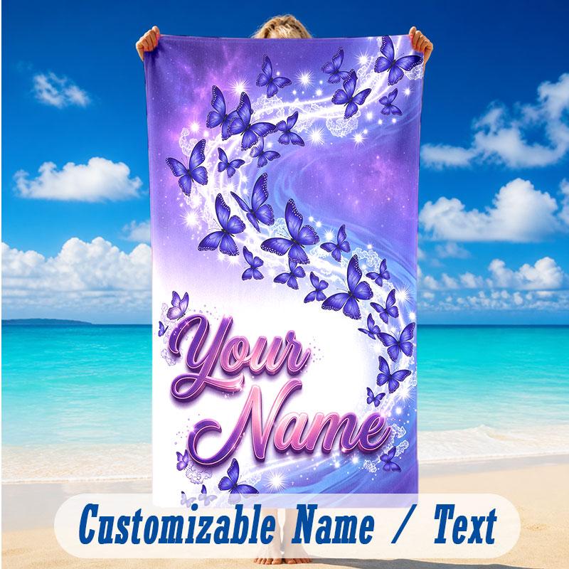 Butterfly Theme Beach Towel Personalized Custom Name & Text Soft Quick Dry Beach Towel for Swimming Travel