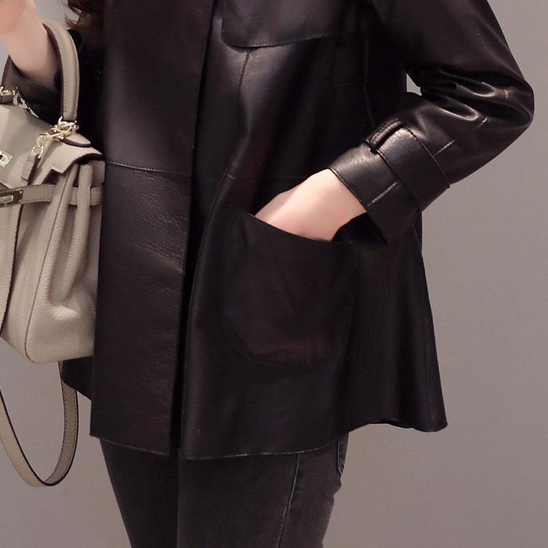 Spring and Autumn New Genuine Leather Jacket Women Sheepskin Raglan Sleeve Short Korean Style Lapel Casual Jacket Women