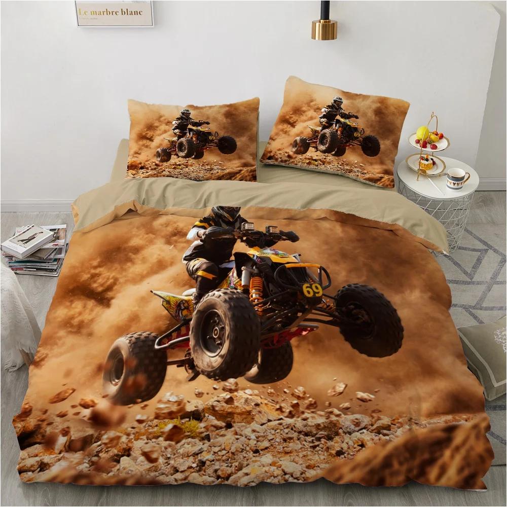Motorcycle Bedding Set 3D Print Cars Duvet Cover With Pillowcase Motocross Bedspread Boys Bed Set King Size Home Textiles