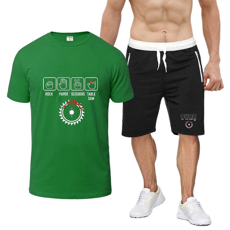 Rock Paper Scissors Table Saw Funny Carpenter Man's New Nine Color Short Sleeved Suit Summer T-Shirt Casual Shorts 2-piece Set