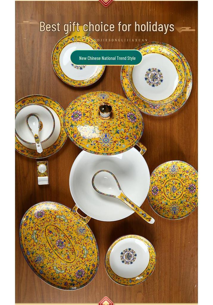 Ceramic Chinese Style Rice and Noodle Bowl Set with Enamel Color