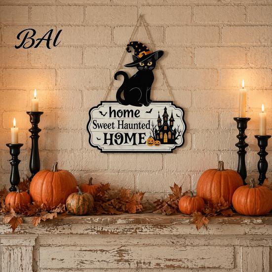Unique Holiday Gift Ideas Halloween Wooden Welcome Door Sign, Black Cat Ghost Pumpkin Hanging Decor Seasonal House Decorations for Porch, Rustic