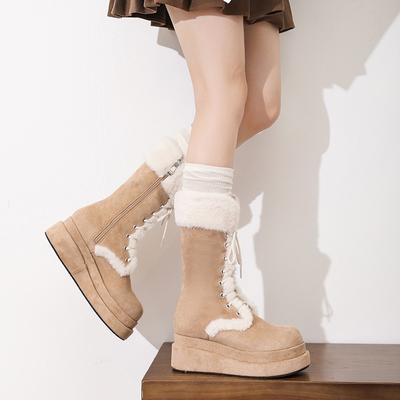 Fluffy Shoes Snow Boots Women's Autumn and Winter Cream Thick-soled Plush Warm Medium Knight Martin Boots