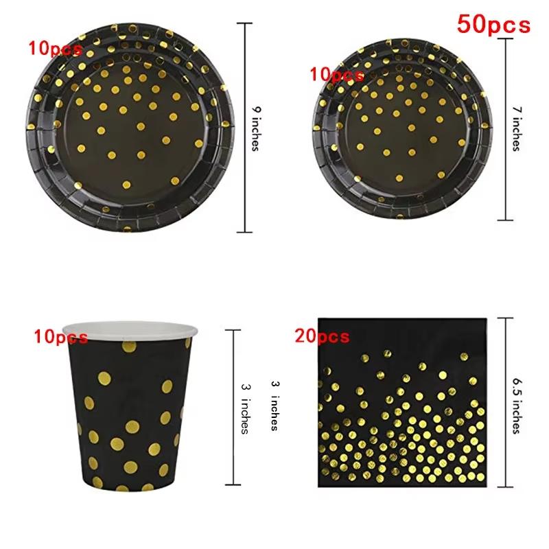 Black Gold Birthday party Decorations Tableware Set Paper Cups Napkins Plates Tablecloth Adult Kids Happy Birthday Party Decora
