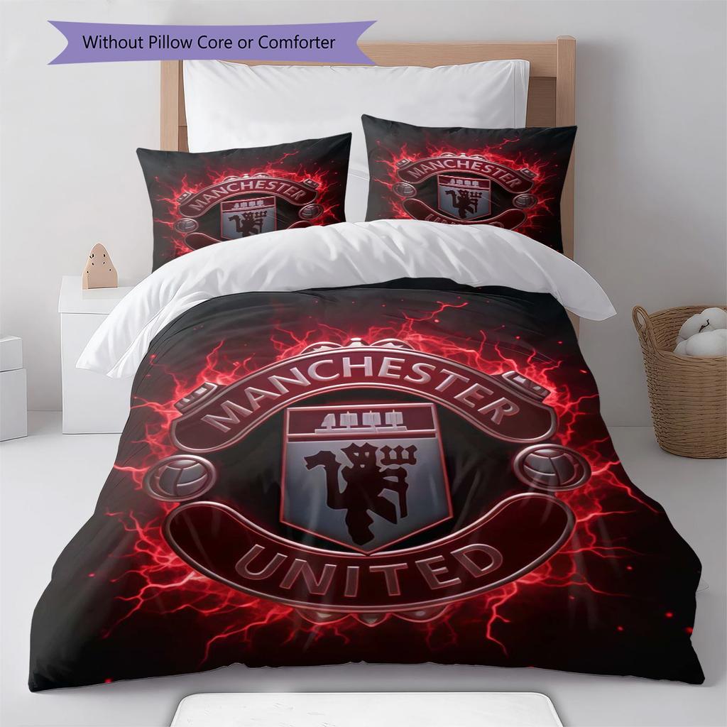 Man Utd Bedding Quilt Set Quilt Cover Pillowcase Home Decoration Birthday Gift (1 * Duvet Cover + 2 * Pillowcase, Without Core)