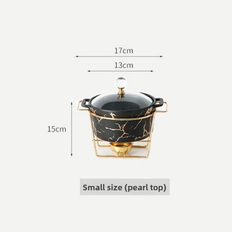 Marble Gold Pattern Nordic Double Ear Ceramic Pot Household Round Soup Pot Tableware Creative Casserole Rack With Candle Holder
