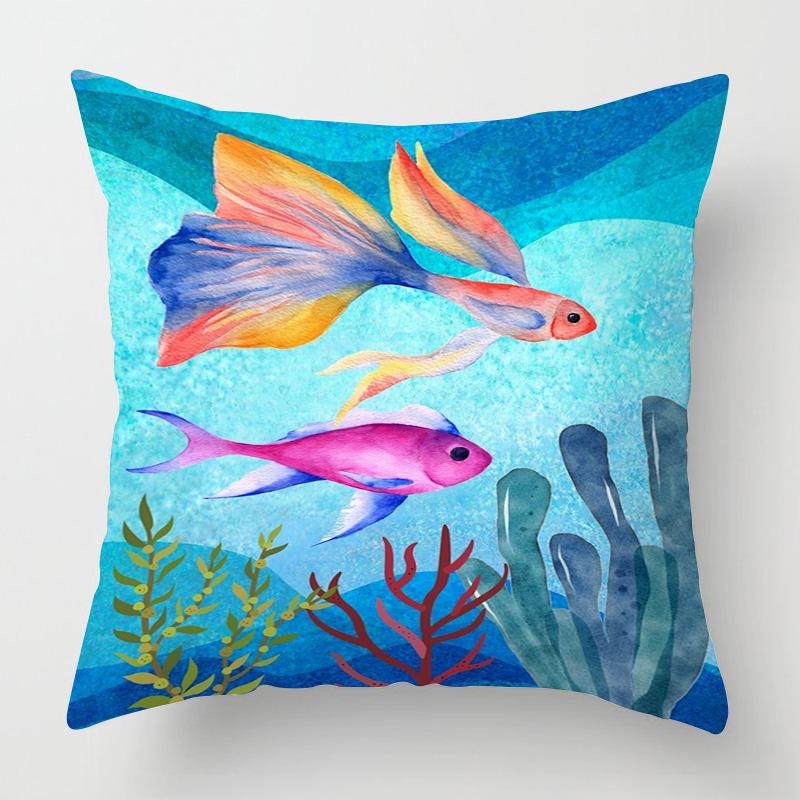 Meereslebewesen Thema Kissenbezug Zuhause Wohnzimmer Sofa Dekorative Kissenhülle 45X 5cm 50X 50cm Maschinenwaschbar Strandstil