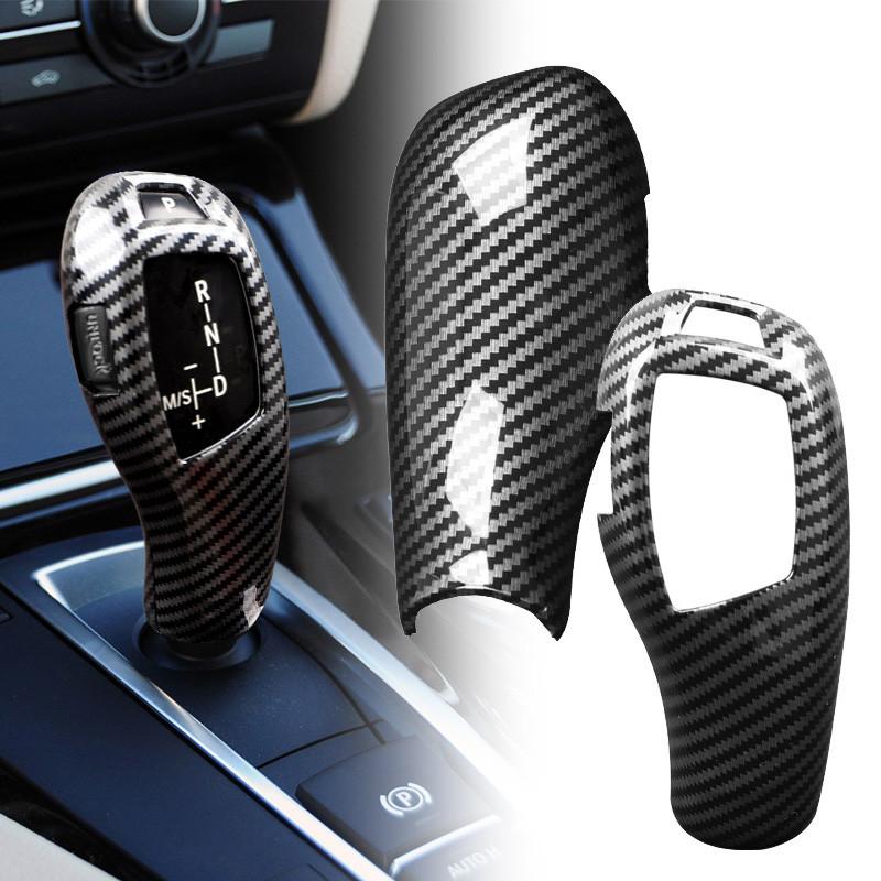 2Pcs/Set LHD Carbon Fiber Car Gear Shift Knob Cover Trim Interior Gear Shift Collars For BMW X5 X6 1/2/3/4/5/6 Series