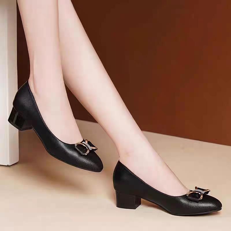 Woodpecker Women's Genuine Leather Mid-Heel Slip-On Shoes 2025 - Chunky Heel for Spring and Autumn