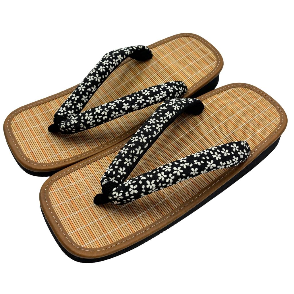 Edoten Geta-sandaler, Bambuyta, Svart Svampsula, Rem i Chirimen-stil, Tillverkade i Japan, Zori-sandaler i japansk stil, Körsbärsblomma, Storlek LL