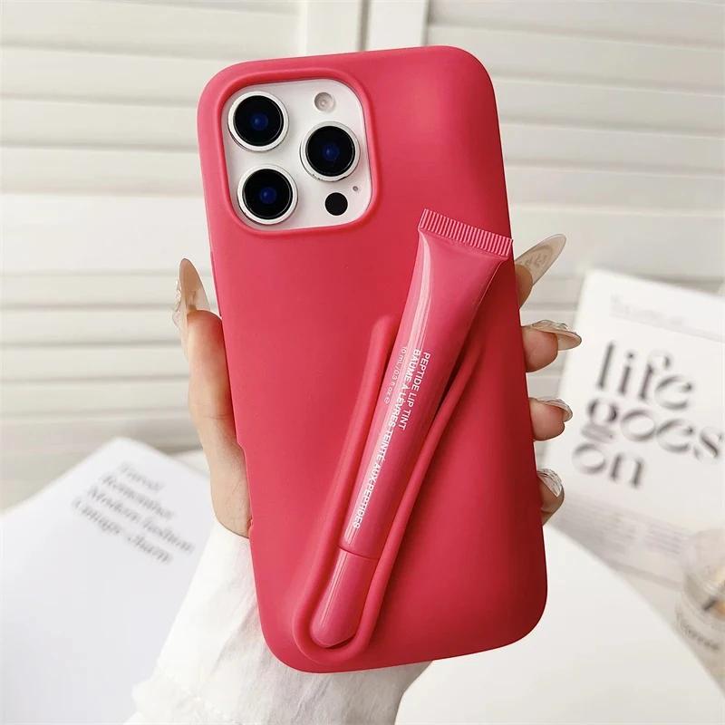 Tragbare Lipgloss Handy Silikonhülle für IPhone 17 11 12 13 14 15 16 Pro Max Plus Lippenstifthalter Soft Cover