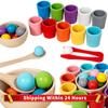 Rainbow Balls In Cups Toddler Toys Learning Color Sorting and Counting Montessori Wooden Rainbow Color Sorting Toy for Kid