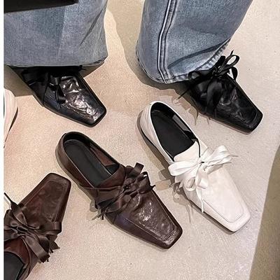 Cowhide Version~ Genuine Leather British Style Lace-up Small Leather Shoes for Women's 2025 New Retro Square Head Versatile Fashion Loafers