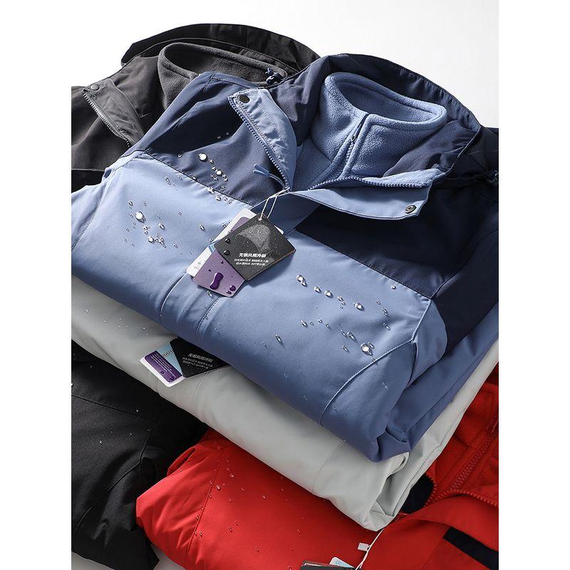 Color Matching Jacket Three-in-One Men's Detachable Outdoor Windproof Waterproof Cargo Outerwear Foreign Trade Men's Clothing Fleece-lined Jacket