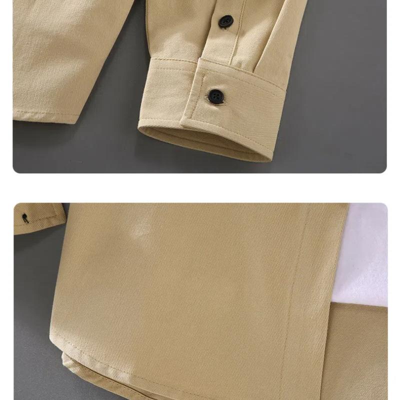 Camisas de Hombre de Algodón de Manga Larga Estilo Japonés Primavera Ropa de Trabajo Tops para Hombre Color Sólido Doble Bolsillo Cuello Puntiagudo Camisa Casual Corte Ajustado