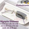 Women New Stylish Photochromic Myopia Glasses Fashion Frameless Square Frame Anti Blue Light Color Changing Near Sight Eyeglasses Luxury Designer