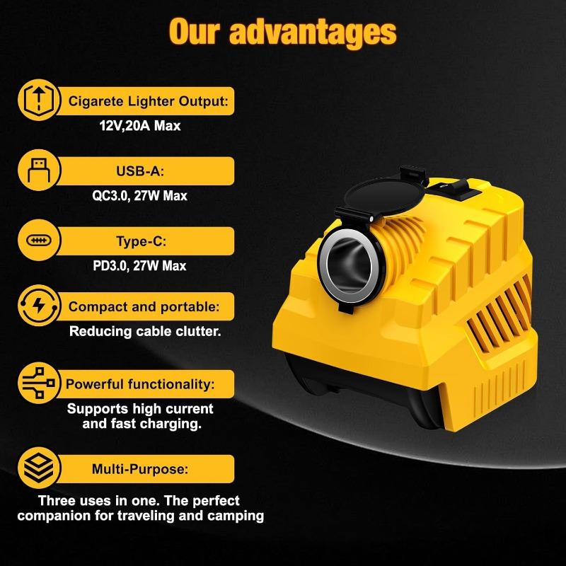 Zigarettenanzünder-Schnittstelle Stromversorgung für Dewalt/Milwaukee 18V Li-Ionen-Akku DC 12V Abwärtswandler Regler mit USB Typ C