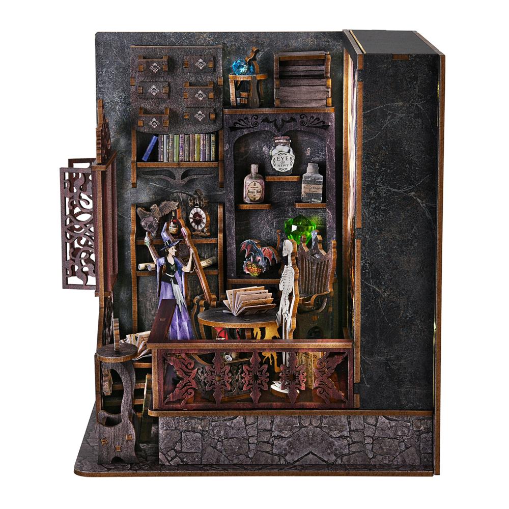 Book Nook Kit Magic Town DIY Wooden Puzzle Light Picture Bookshelf Insert Decor Dollhouse Model Bookend Building Home Decoration