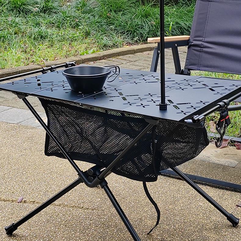 Portable Aluminum Folding Camping Table with Mesh Storage and Canvas