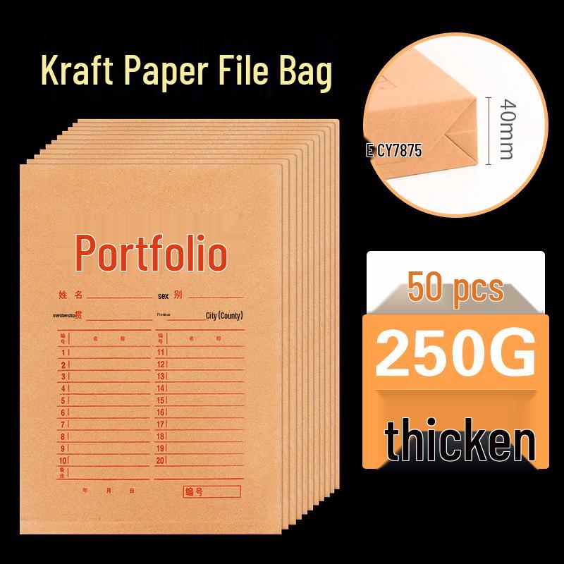 

50-Pack A4 Transparent Kraft Paper Archive Bags for Office Documents 250g Thick Paper, 4cm Base - 10pcs