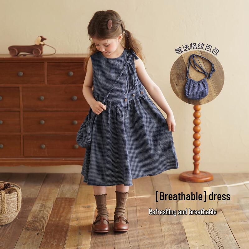 Girls Retro Plaid A-Line Vest Dress 80