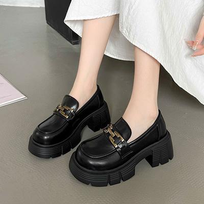French Round Head Thick Heel Platform British Single Shoes Women's 2025 Spring New Versatile Black Retro Loafer Small Leather Shoes