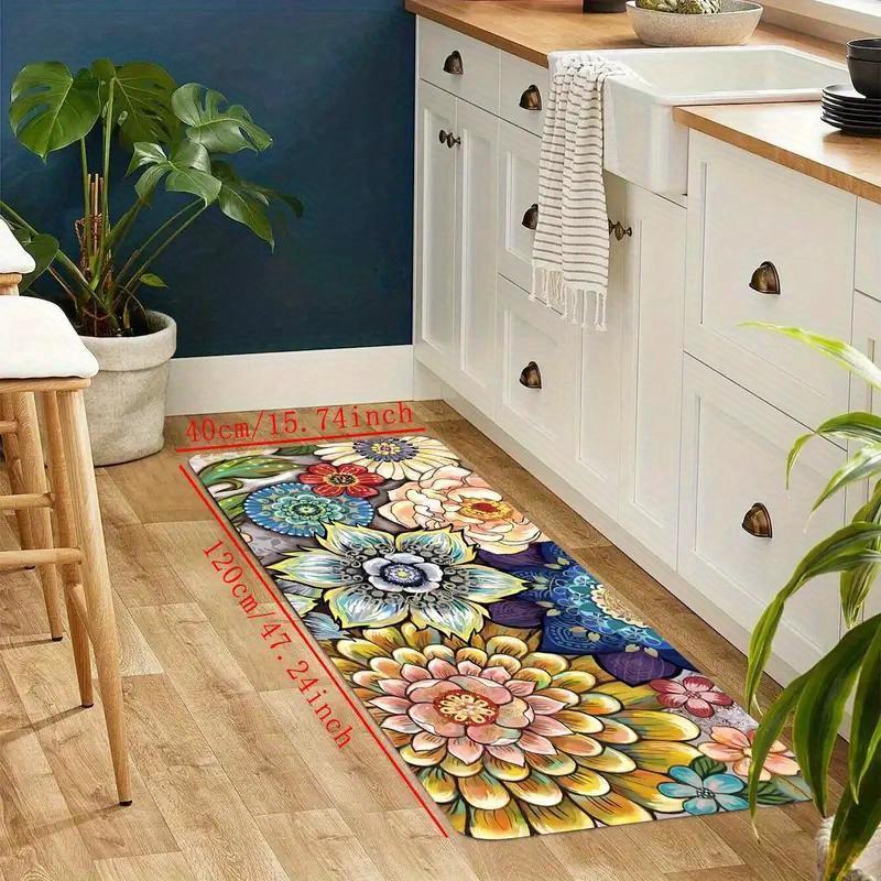 Luxury Colorful Flower Kitchen Mat Soft Thickened Kitchen Floor Mat Waterproof Non-slip Oil-proof Floor Mat Runner Rug