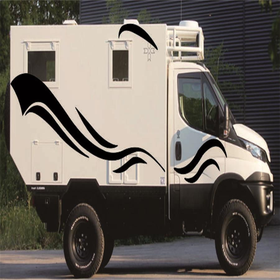 Black Wave Stripe Decals Vinyl Stickers For RV Camper Trailer Van Both Body Side